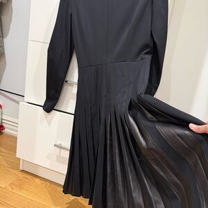 Prada Black leather inset Pleated Dress